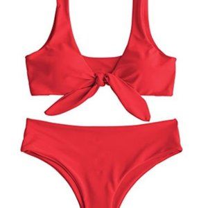 Zaful red front knot bikini set
